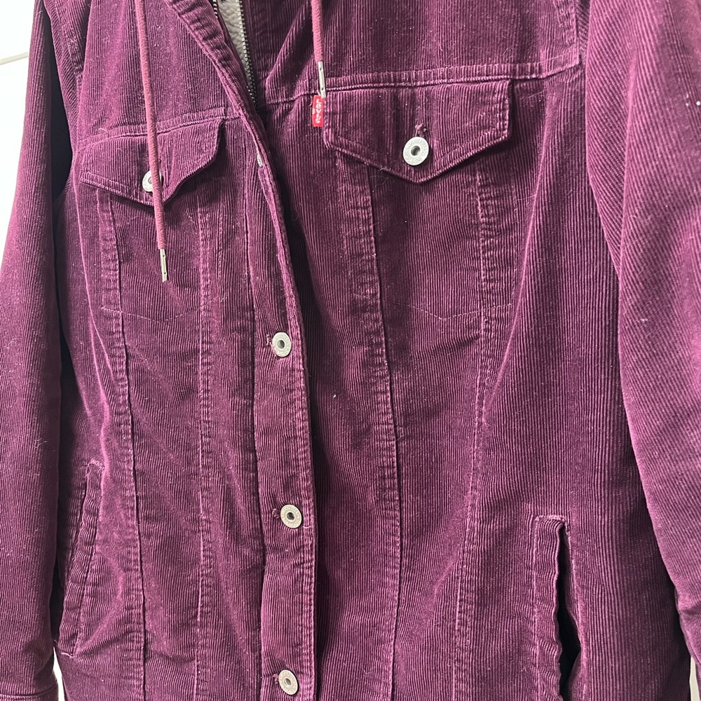 Levi Strauss plum purple sherpa fleece inside corduroy trucker jacket M - Picture 7 of 14